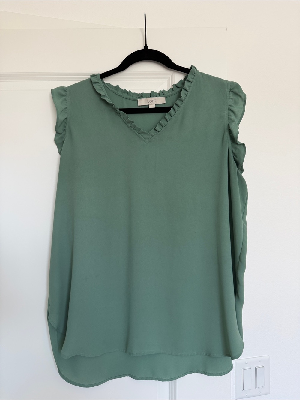 LOFT Sage Green Ruffle V-Neck Sleeveless Top